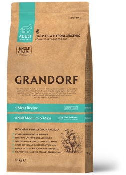 Гипоаллергенный корм GRANDORF DOG Adult 4 Meat PROBIOTIC MEDIUM & MAXI BREEDS (4 вида мяса) для взрослых собак средних и крупных пород, с пробиотиками